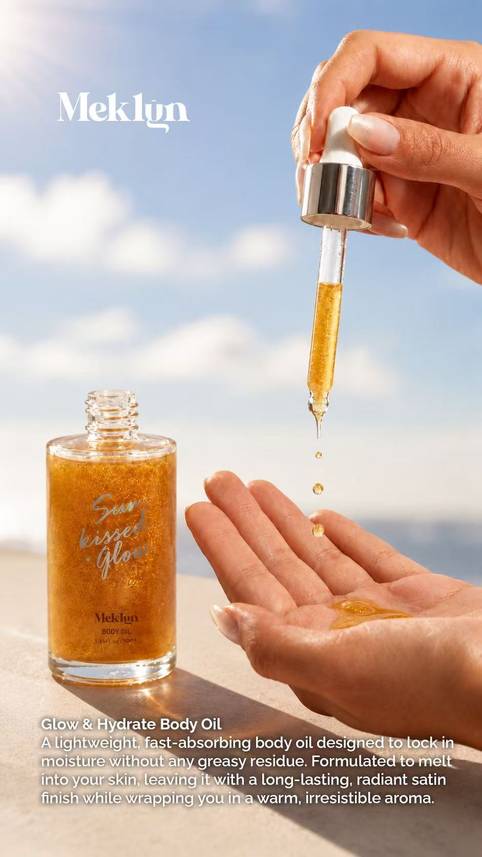 Sun Kissed Glow Body Oil - Lightweight Hydrating Satin Radiance Body Oil, 1.69fl.oz / 50ml