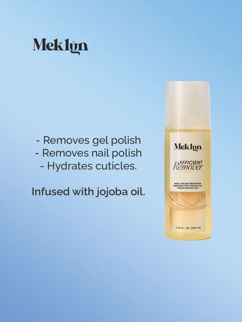 Xfficient Nail Polish Remover - Jojoba Oil Infused Gel & Regular Nail Polish Remover, 3.38oz / 100ml