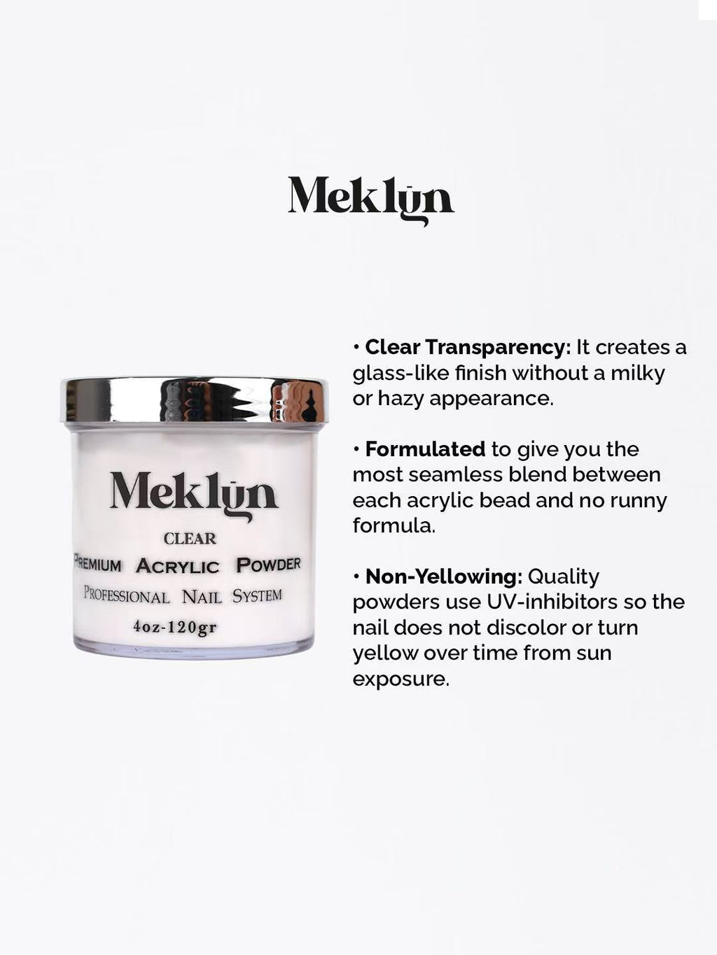 Premium Clear Acrylic Powder - Professional Non-Yellowing Nail System, 4oz / 120g