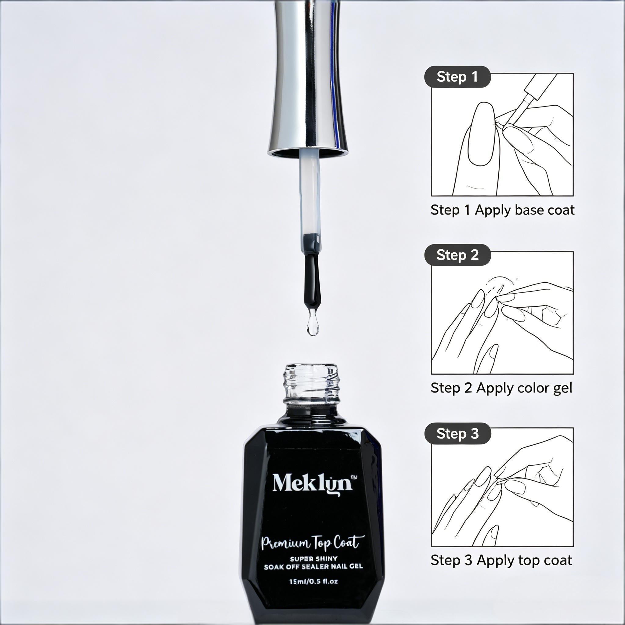 Meklyn UV LED Nail Gel Series, Base Coat, Top Coat, Matte Top, Rubber Base, Nail Prep